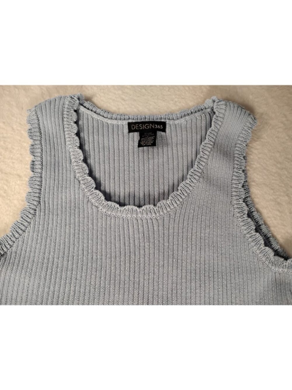 Vintage Ruffle Hem Sweater Pull Over Sleeveless Tiered Coquette Size L Blue - Picture 4 of 8